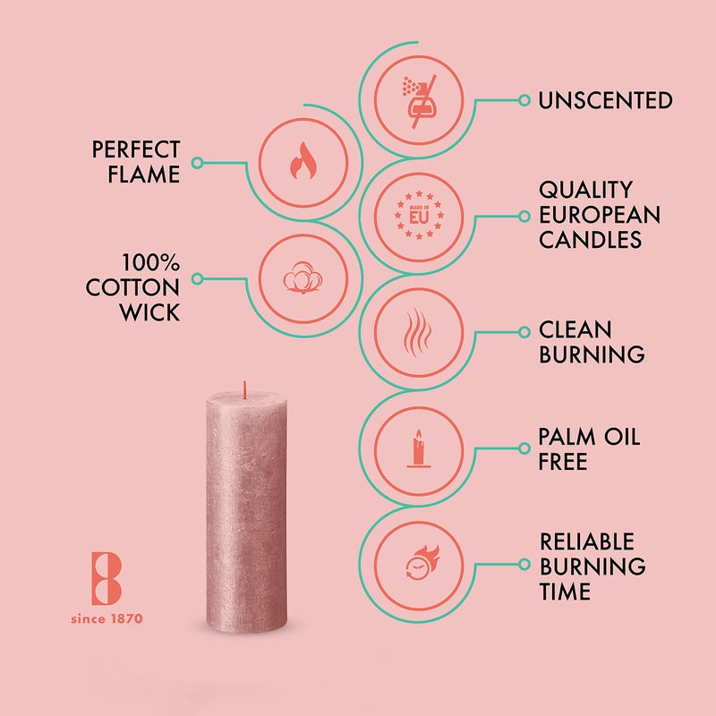 BOLSIUS Pink Shimmer Metallic Pillar Candles 4 Pack - 2.75 X 7.5 Inches - Premium European Quality - Includes Natural Plant-Based Wax - Unscented Dripless Smokeless 85 Hour Party & Wedding Candles - Image 3